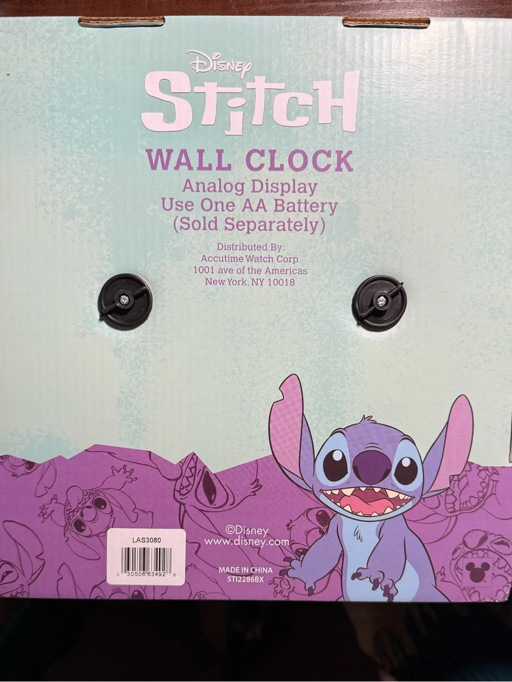 Disney Pastel Pink and Blue Stitch and Angel Hug Wall Clock *NWT